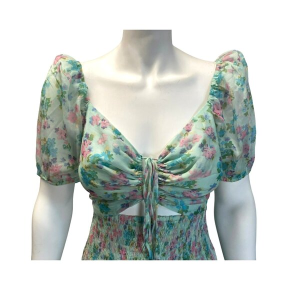 ASTR The Label Garland Floral Dress Floral Smocked Puff Sleeves Ruffled Hem $138 - Picture 4 of 10
